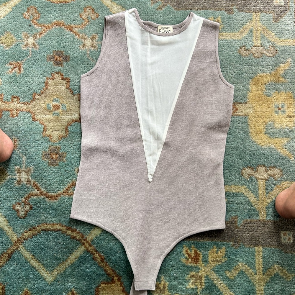 Torn by Ronny Kobo Gray and White Bodysuit